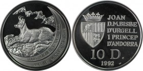 Weltmünzen und Medaillen, Andorra. Gämse. 10 Diners 1992, Silber. 0.94 OZ. KM 75. Polierte Platte