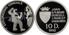 Weltmünzen und Medaillen, Andorra. Weltraumforschung. 10 Diners 1993, Silber. KM 85. Polierte Platte