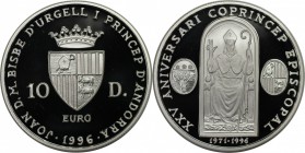 Weltmünzen und Medaillen, Andorra. 25. Jahre Bischof von Andorra. 10 Diner 1996, Silber. Polierte Platte