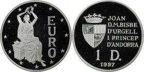 Weltmünzen und Medaillen, Andorra. Europa mit Lorbeerkranz. 1 Diner 1997, Silber. KM 127. Polierte Platte