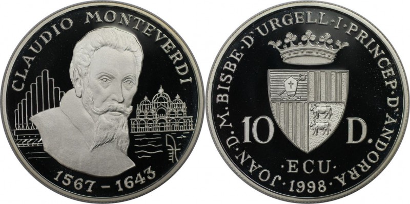 Weltmünzen und Medaillen, Andorra. Monteverdi Claudio (1567-1643), Komponist. 10...