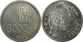 Weltmünzen und Medaillen, Argentinien / Argentina. Fußball-WM Argentinien 1978. 3000 Pesos 1978, Silber. 0.72 OZ. KM 80. Stempelglanz