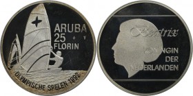 Weltmünzen und Medaillen, Aruba. Windsurfer. 25 Florin 1992, Silber. 0.74 OZ. KM 10. Polierte Platte