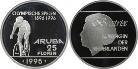 Weltmünzen und Medaillen, Aruba. Olympische Spiele 1996 in Atlanta - Radfahren. 25 Florin 1995, Silber. 0.74 OZ. (1.7T). KM 14. Polierte Platte