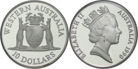 Weltmünzen und Medaillen, Australien / Australia. Elisabeth II. 10 Dollars 1990, 0,925 Silber. 0,591 OZ. 20 g. KM 137. Polierte Platte
