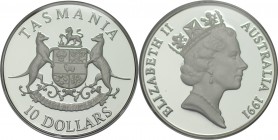 Weltmünzen und Medaillen, Australien / Australia. Elisabeth II. 10 Dollars 1991, 0,925 Silber. 0,591 OZ. 20 g. KM 153. Polierte Platte