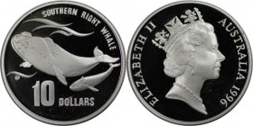 Weltmünzen und Medaillen, Australien / Australia. Wale. 10 Dollars 1996, Silber. 0.6 OZ. KM 314. Polierte Platte