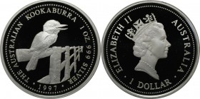 Weltmünzen und Medaillen, Australien / Australia. Australischer Kookaburra. Dollar 1997, Silber. KM 362. Polierte Platte