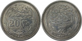 Weltmünzen und Medaillen, Ägypten / Egypt. Britisches Protektorat. Hussein Kamil (1914-1917). 20 Piasters 1916, Silber. KM 321. Vorzüglich-stempelglan...