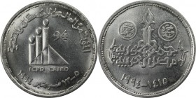 Weltmünzen und Medaillen, Ägypten / Egypt. "ICPD Cairo". 5 Pounds 1994, Silber. 0.35 OZ. KM 792. Stempelglanz