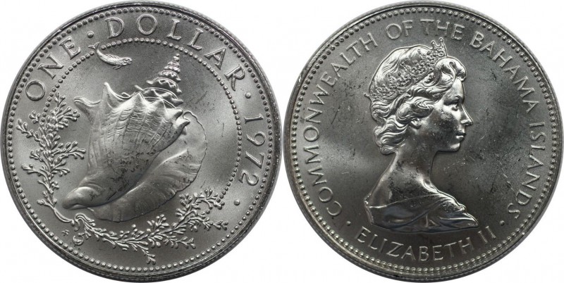 Weltmünzen und Medaillen, Bahamas. Muschel. 1 Dollar 1972, Silber. 0.47 OZ. KM 2...