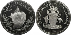 Weltmünzen und Medaillen, Bahamas. Muschel. 1 Dollar 1974, Silber. 0.47 OZ. KM 65a. Polierte Platte