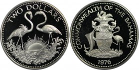 Weltmünzen und Medaillen, Bahamas. Flamingos. 2 Dollars 1976, Silber. 0.93 OZ. KM 66a. Polierte Platte