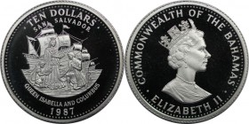 Weltmünzen und Medaillen, Bahamas. Columbus und Isabella, Seefahrt. 10 Dollars 1987, Silber. 0.84 OZ. KM 120. Polierte Platte