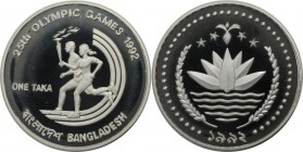 Weltmünzen und Medaillen, Bangladesch / Bangladesh. XXV Olympische Sommerspiele, Barcelona. 1 Taka 1992, Silber. 0.93 OZ. KM 14. Polierte Platte