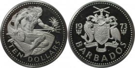 Weltmünzen und Medaillen, Barbados. Neptun mit Fisch und Dreizack. 10 Dollars 1973, Silber. 1.13 OZ. KM 17a. Polierte Platte, Patina.