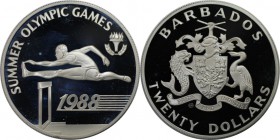 Weltmünzen und Medaillen, Barbados. "1988 Sommerolympiade, Seoul". 20 Dollars 1988, Silber. 0.93 OZ. KM 49. Stempelglanz