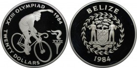 Weltmünzen und Medaillen, Belize. "1984 Sommerolympiade, Los Angeles". 20 Dollars 1984, Silber. 0.69 OZ. KM 79. Polierte Platte