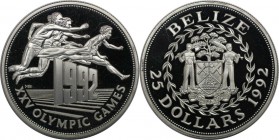 Weltmünzen und Medaillen, Belize. "1992 Sommerolympiade, Barcelona". 25 Dollars 1992, Silber. 0.93 OZ. KM 106. Polierte Platte.