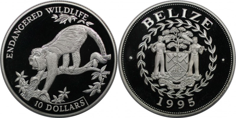 Weltmünzen und Medaillen, Belize. Gefährdete Wildtiere - Brüllaffe. 10 Dollars 1...