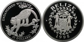 Weltmünzen und Medaillen, Belize. Gefährdete Wildtiere - Brüllaffe. 10 Dollars 1995, Silber. 0.84 OZ. KM 125. Polierte Platte