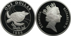 Weltmünzen und Medaillen, Bermuda. 25 Jahre WWF - Suppen Schildkröte. 1 Dollar 1986, Silber. 0.84 OZ. Polierte Platte