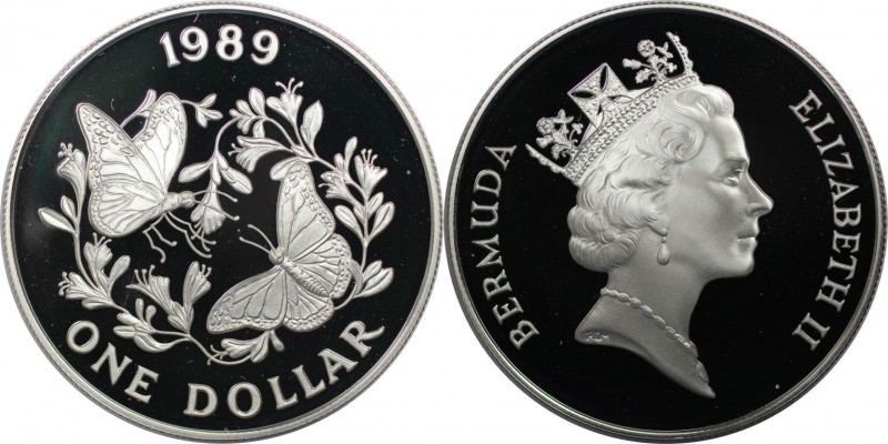 Weltmünzen und Medaillen, Bermuda. Monarchfalter. 1 Dollar 1989, Silber. 0.84 OZ...