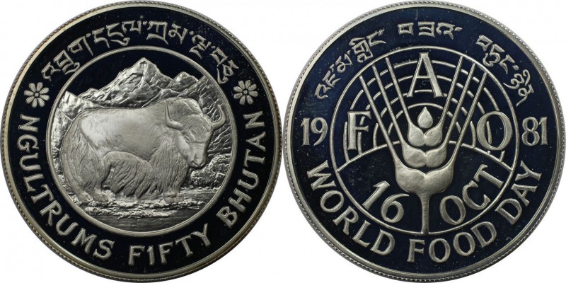 Weltmünzen und Medaillen, Bhutan. F.A.O. Series - Yak. 50 Ngultrums 1981, Silber...