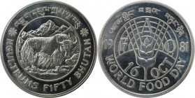 Weltmünzen und Medaillen, Bhutan. Series: F.A.O. - Yak. 50 Ngultrums 1981, Silber. 0.84 OZ. KM 54. Stempelglanz