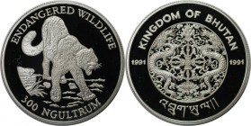 Weltmünzen und Medaillen, Bhutan. Gefährdete Tier-Reihe - Schnee-Leopard. 300 Ngultrums 1991, Silber. 0.94 OZ. KM 65. Polierte Platte