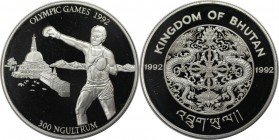 Weltmünzen und Medaillen, Bhutan. Sommerspiele in Barcelona - Boxen. 300 Ngultrums 1992, Silber. 0.94 OZ. KM 77. Polierte Platte