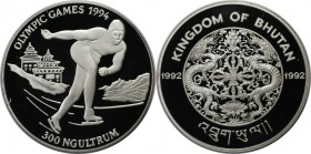 Weltmünzen und Medaillen, Bhutan. Lillehammer 1994 - 17. Olympische Winterspiele. 300 Ngultrums 1992, Silber. 0.94 OZ. KM 74. Polierte Platte