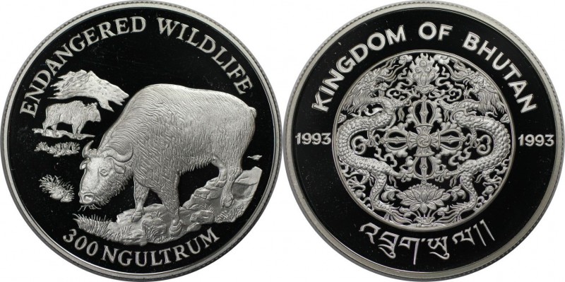 Weltmünzen und Medaillen, Bhutan. Bedrohte Tierwelt, Takin. 300 Ngultrums 1993, ...