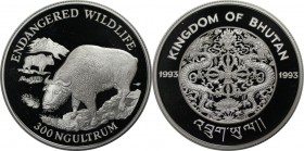Weltmünzen und Medaillen, Bhutan. Bedrohte Tierwelt, Takin. 300 Ngultrums 1993, Silber. 0.94 OZ. KM 67. Polierte Platte