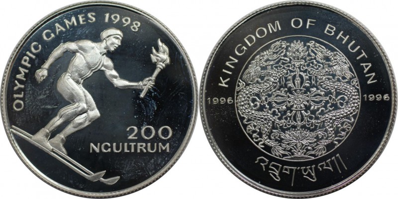 Weltmünzen und Medaillen, Bhutan. "1998 Olympische Winterspiele". 200 Ngultrum 1...