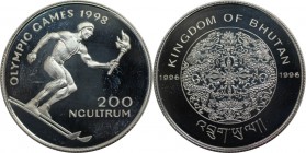 Weltmünzen und Medaillen, Bhutan. "1998 Olympische Winterspiele". 200 Ngultrum 1996, Silber. 0.16 OZ. KM 87. Stempelglanz