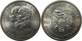 Weltmünzen und Medaillen, Bolivien / Bolivia. 150. Jahrestag der Unabhängigkeit. 500 Pesos 1975, Silber. 0.66 OZ. KM 196. Stempelglanz