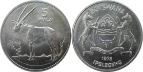 Weltmünzen und Medaillen, Botswana. Gemsbock. 5 Pula 1978, 0.46 OZ. Silber. KM 11. Stempelglanz