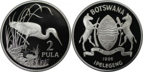 Weltmünzen und Medaillen, Botswana. Reiher. 2 Pula 1986, 0.84 OZ. Silber. KM 18. Polierte Platte