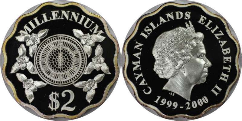 Weltmünzen und Medaillen, Cayman Islands. Millennium. 2 Dollars 2000, Silber. KM...