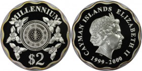 Weltmünzen und Medaillen, Cayman Islands. Millennium. 2 Dollars 2000, Silber. KM 130. Polierte Platte