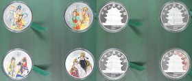 Weltmünzen und Medaillen, China. Set von 4 x 10 Yuan (1 Unze) 2001, Peking Oper (Beijing Opera) - 3. Serie. 124,40 g. Feinsilber. K./M. 1398, 1399, 14...