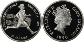 Weltmünzen und Medaillen, Cookinseln / Cook Islands. Olympische Spiele in Barcelona 1992. 50 Dollars 1990, Silber. 0.93 OZ. KM 112. Polierte Platte