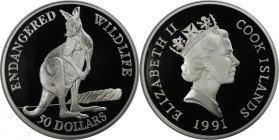 Weltmünzen und Medaillen, Cookinseln / Cook Islands. Gefährdete Weltwildleben-Reihe - Riesenkänguruh. 50 Dollars 1991, Silber. 0.58 OZ. KM 124. Polier...