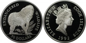 Weltmünzen und Medaillen, Cookinseln / Cook Islands. Gefährdete Wildtiere - Mandrill. 50 Dollars 1992, Silber. 0.57 OZ. KM 263. Polierte Platte. Min.b...