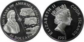 Weltmünzen und Medaillen, Cookinseln / Cook Islands. Serie 500 Jahre Amerika/500 Years of America - Sir Martin Frobisher. 50 Dollars 1993, Silber. 0.9...