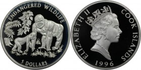 Weltmünzen und Medaillen, Cookinseln / Cook Islands. Gefährdete Weltwildleben-Reihe - Gorilla. 5 Dollars 1996, Silber. 0,83 OZ. KM 303. Polierte Platt...