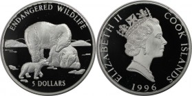 Weltmünzen und Medaillen, Cookinseln / Cook Islands. Gefährdete Weltwildleben-Reihe - Eisbären. 5 Dollars 1996, Silber. 0.93 OZ. KM 377. Polierte Plat...