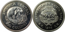 Weltmünzen und Medaillen, Costa Rica. Nagelmanati, 15 Jahre WWF. 100 Colones 1974, Silber. KM 201. Stempelglanz