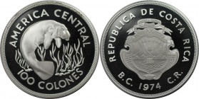 Weltmünzen und Medaillen, Costa Rica. Nagelmanati, 15 Jahre WWF. 100 Colones 1974, Silber. KM 201a. Polierte Platte